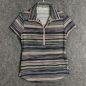 Jofit 1/2 Zip Stretchy Top Women S Short Sleeve Multi Color Stripe